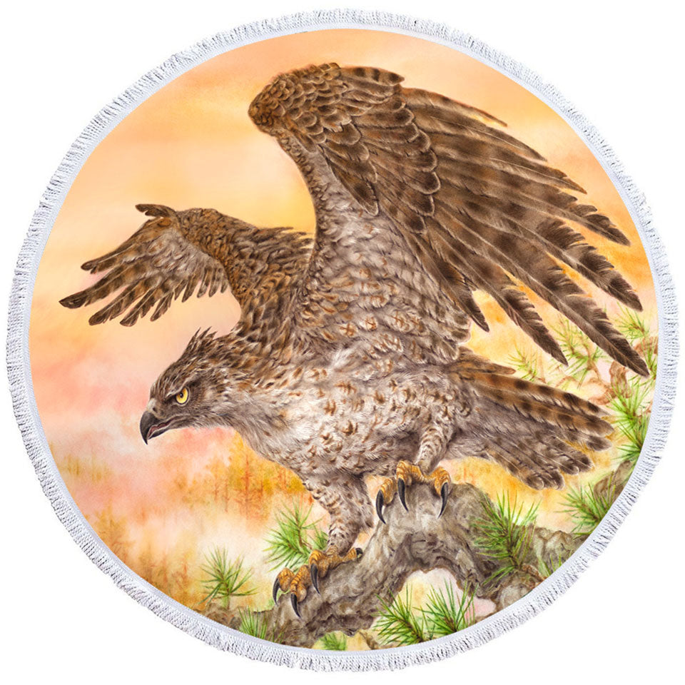 Wild Life Animal Art Powerful Hawk Round Beach Towel