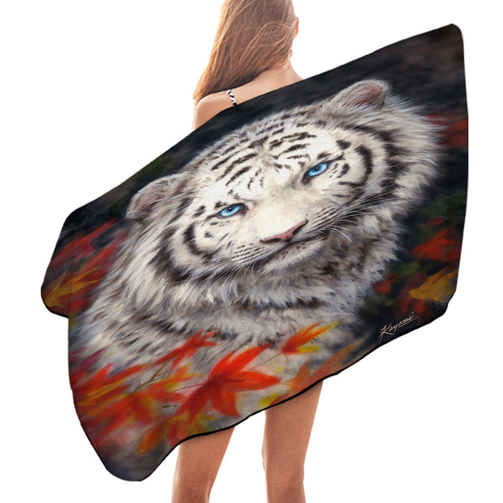 Wildlife Animal Art Autumn White Tiger Pool Towels