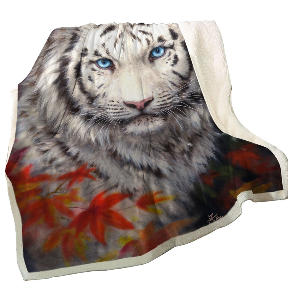 Wildlife Animal Art Autumn White Tiger Throw Blanket