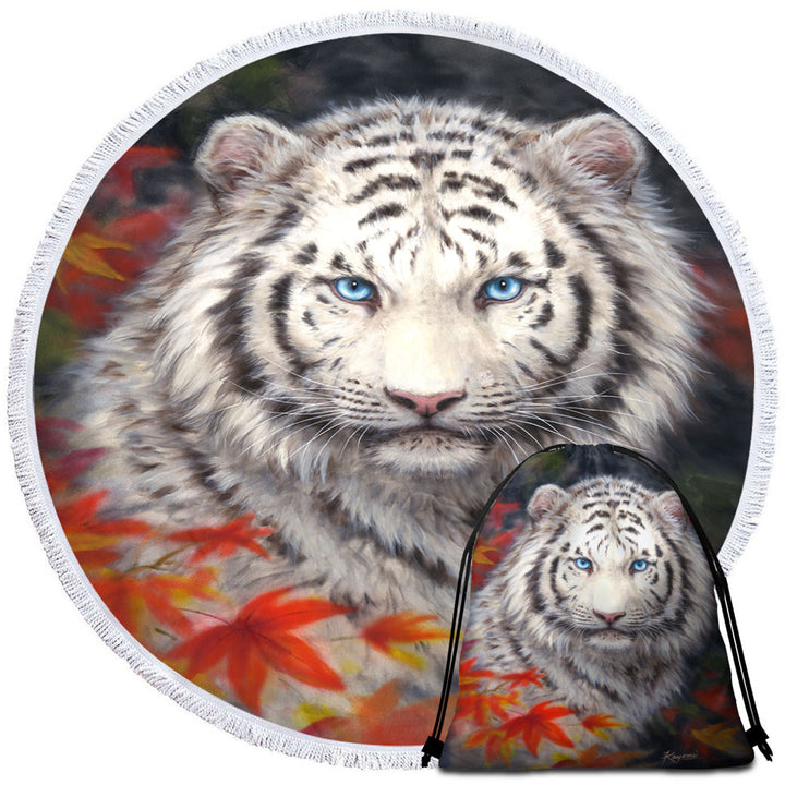 Wildlife Animal Art Autumn White Tiger Unique Beach Towels