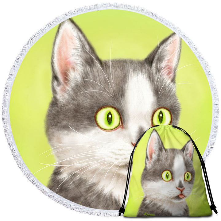 Yearning Grey Kitty Cat Round Beach Towel