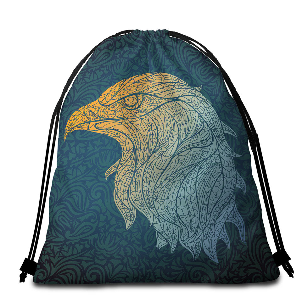 Yellow to Blue Eagle Head Mens Beach Towel Bags